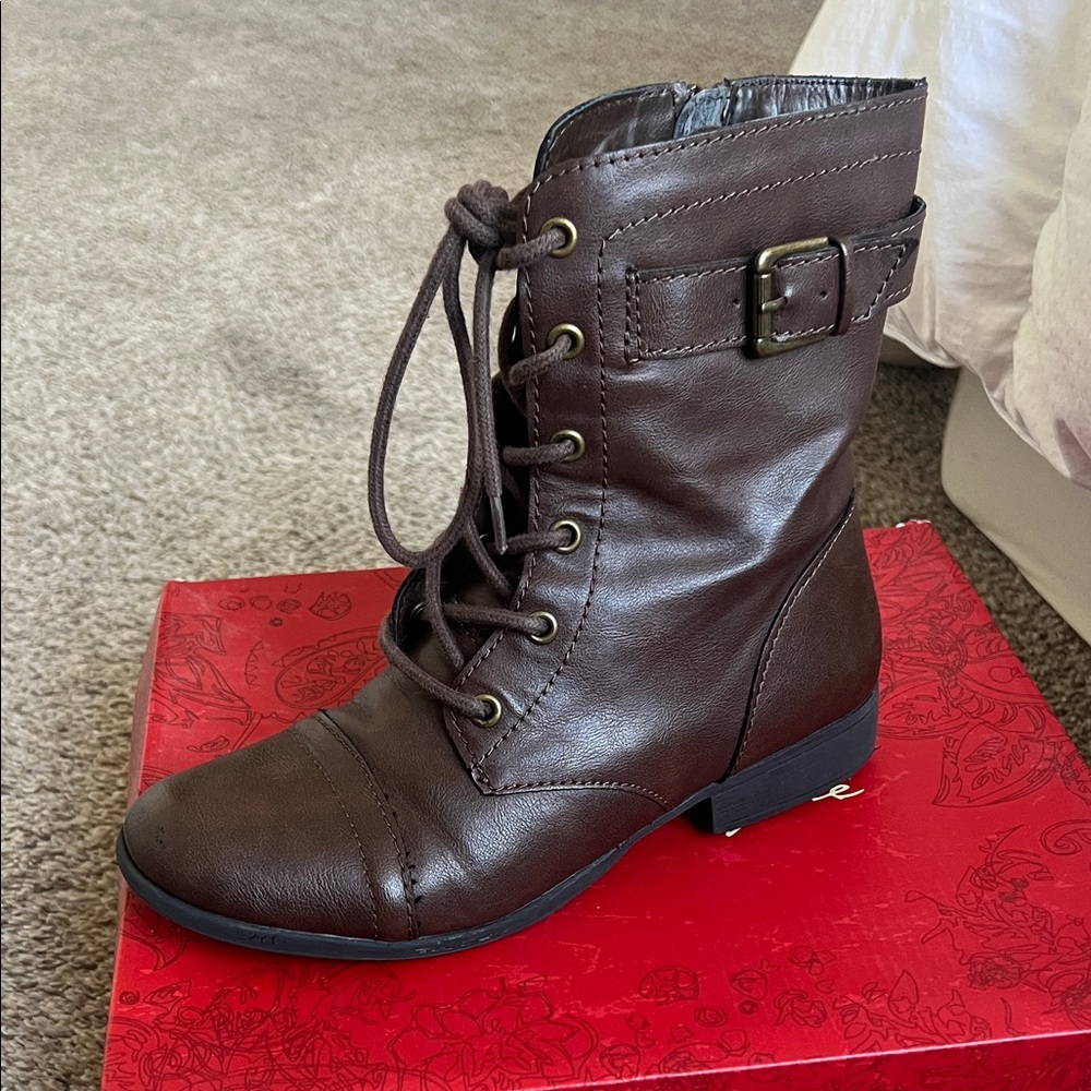 American Rag Dark Brown Lace-Up Buckle Combat Boots